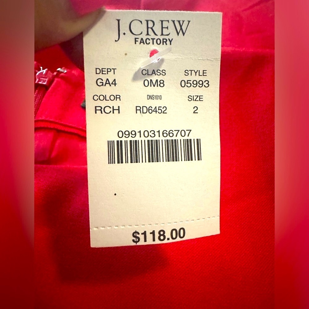 NEW. J. Crew, red dress size: 2 with a waist pleat. - Picture 7 of 10